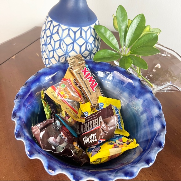 Vintage Artisan De Luxe Home Boho Thai Vase Royal Blue Geometric Print 7” - Picture 13 of 13